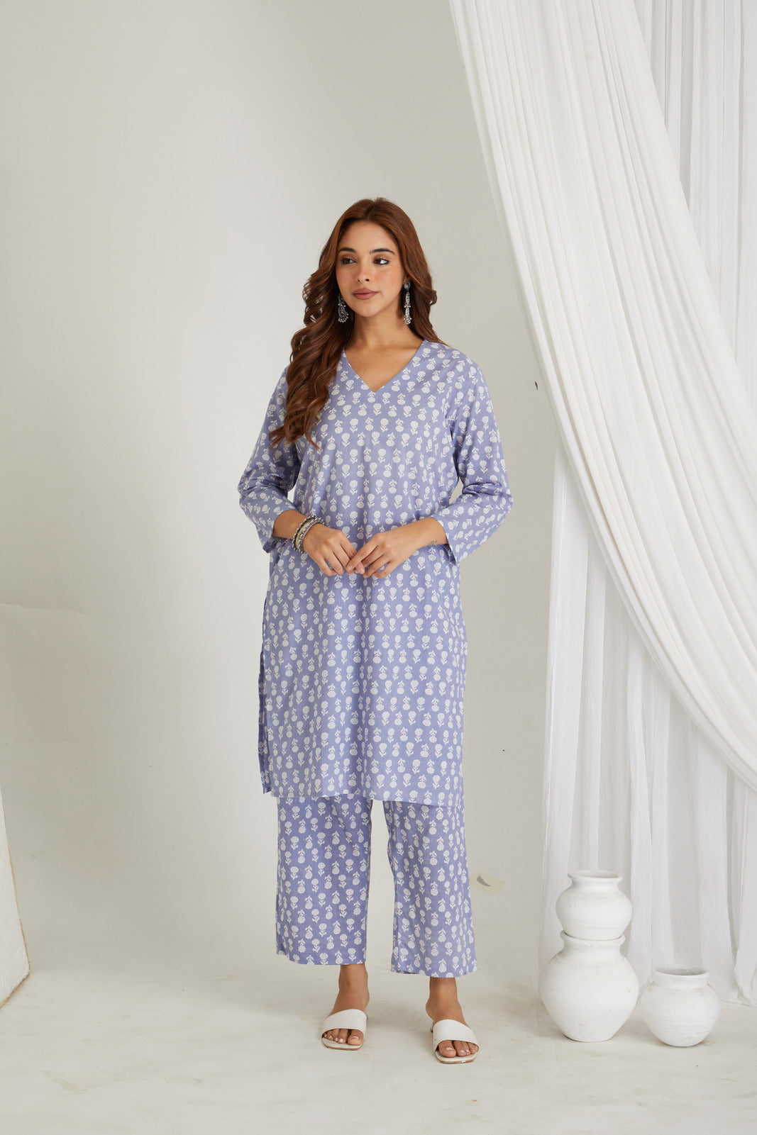 Lavender Cotton Printed Loungewear Co-ord Set