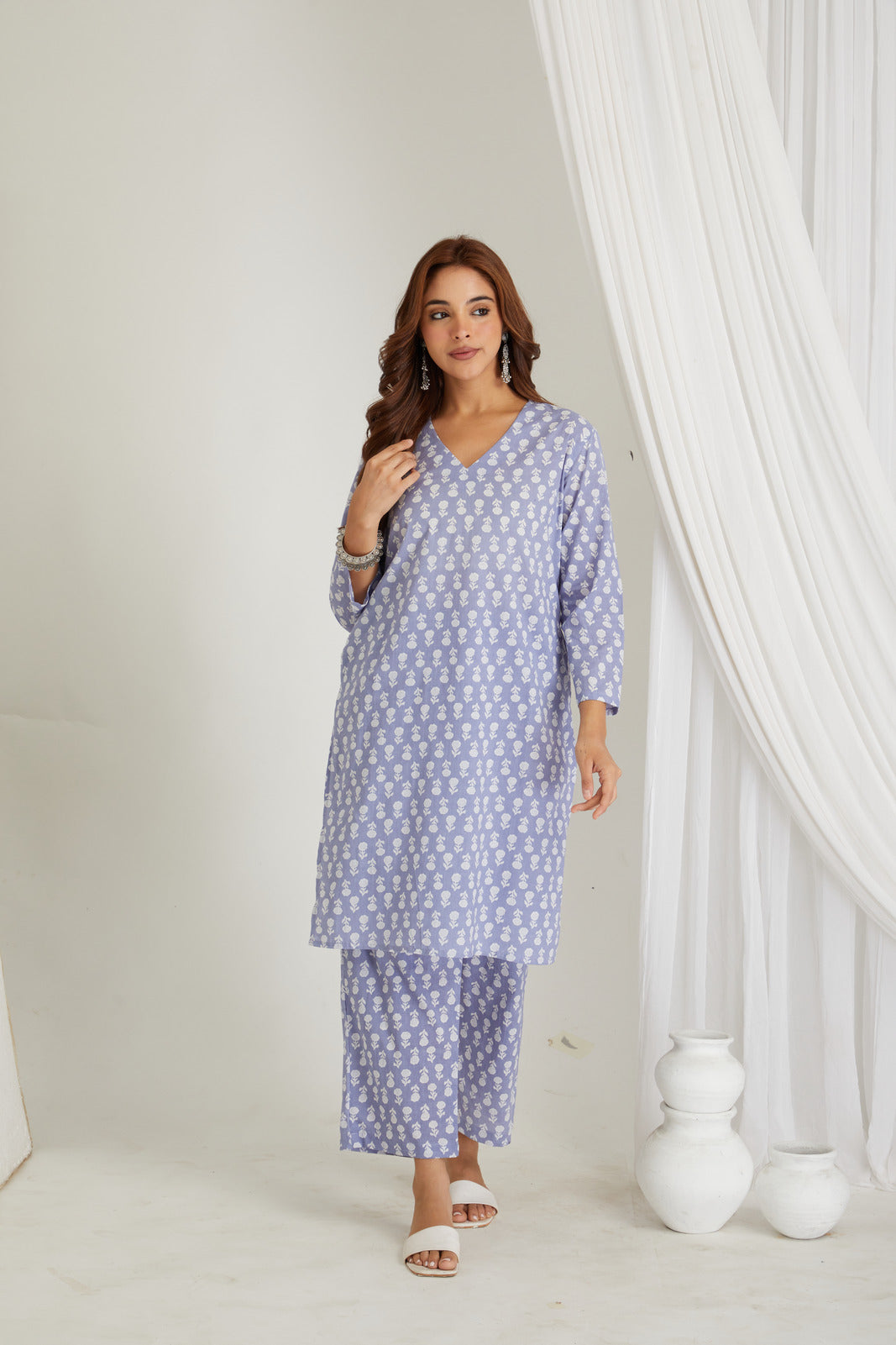 Lavender Cotton Printed Loungewear Co-ord Set