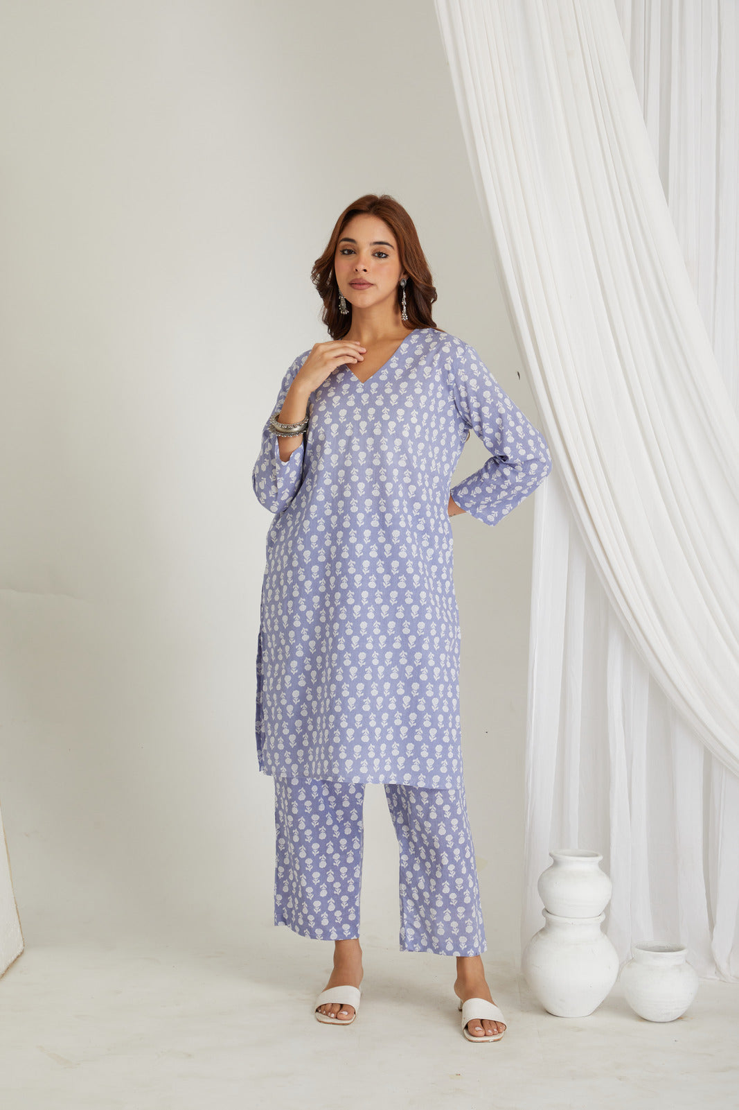 Lavender Cotton Printed Loungewear Co-ord Set