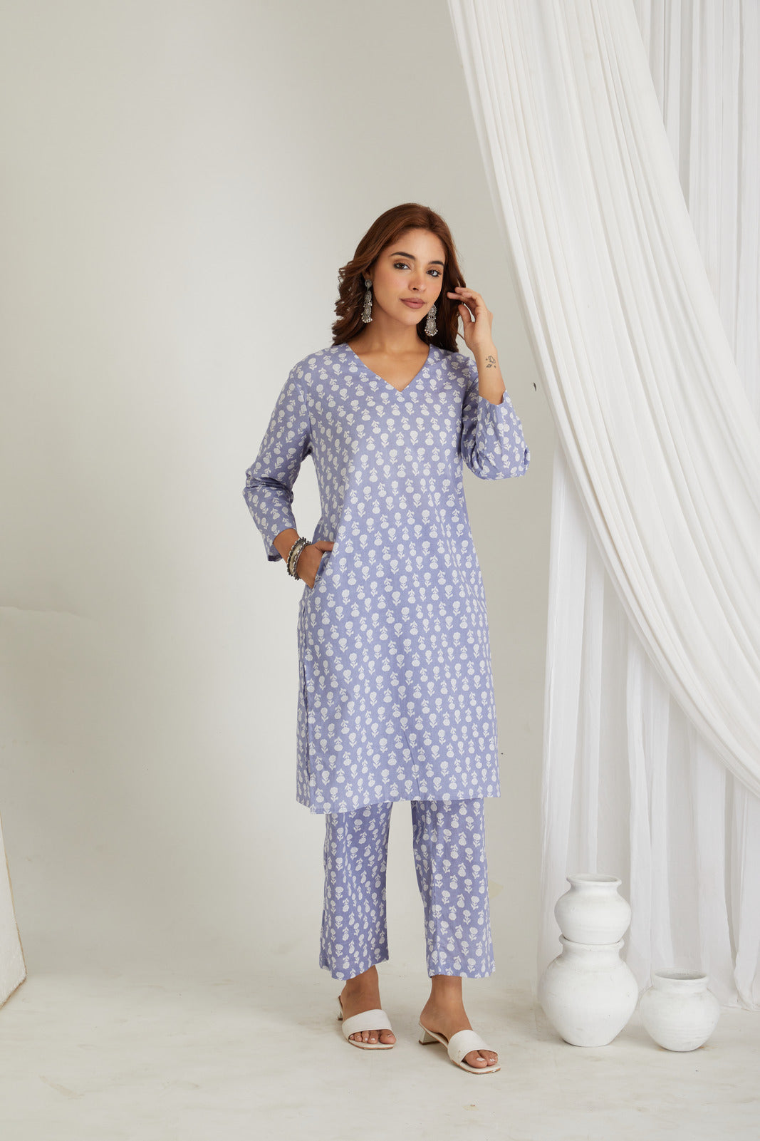 Lavender Cotton Printed Loungewear Co-ord Set
