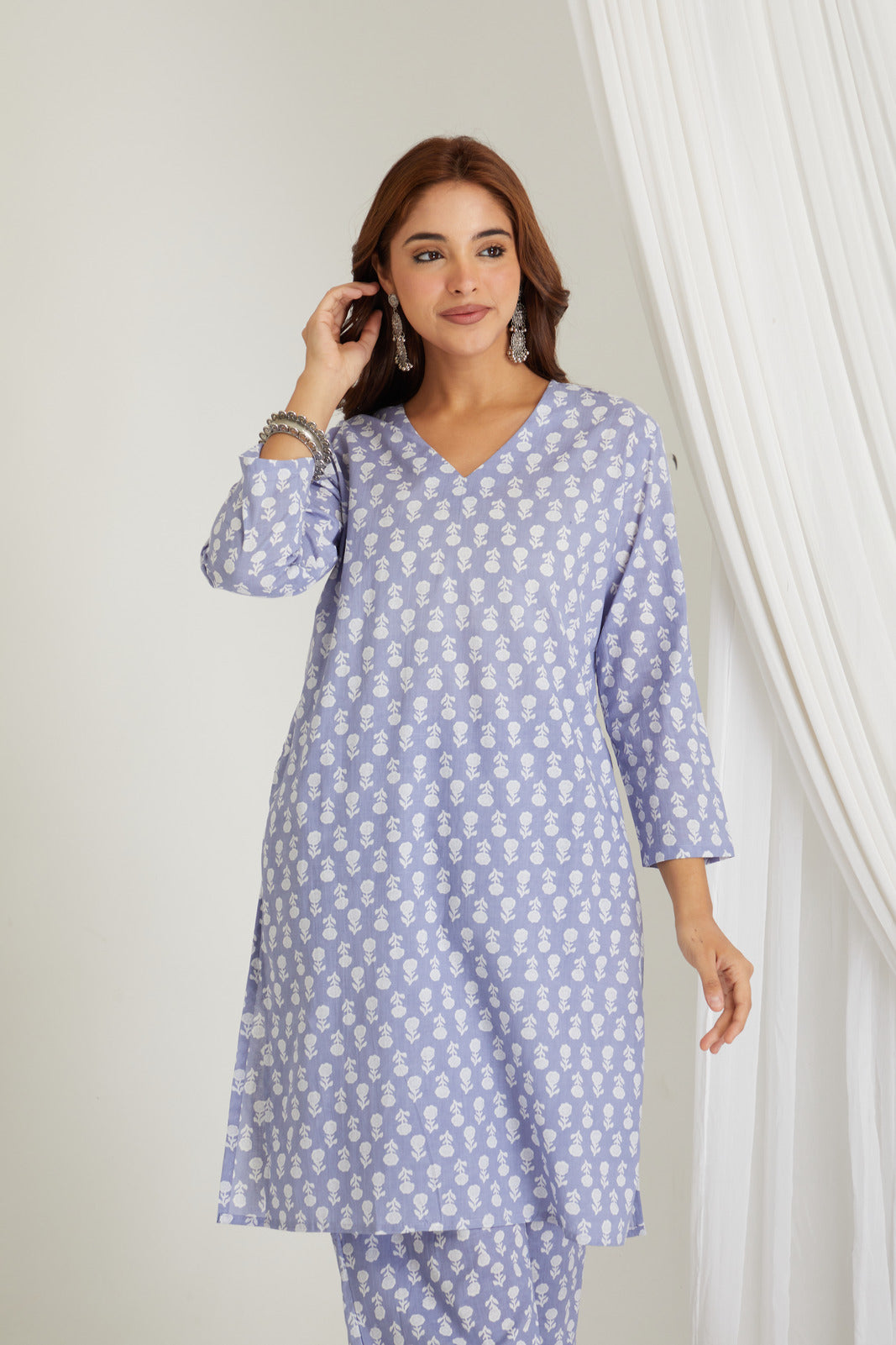 Lavender Cotton Printed Loungewear Co-ord Set