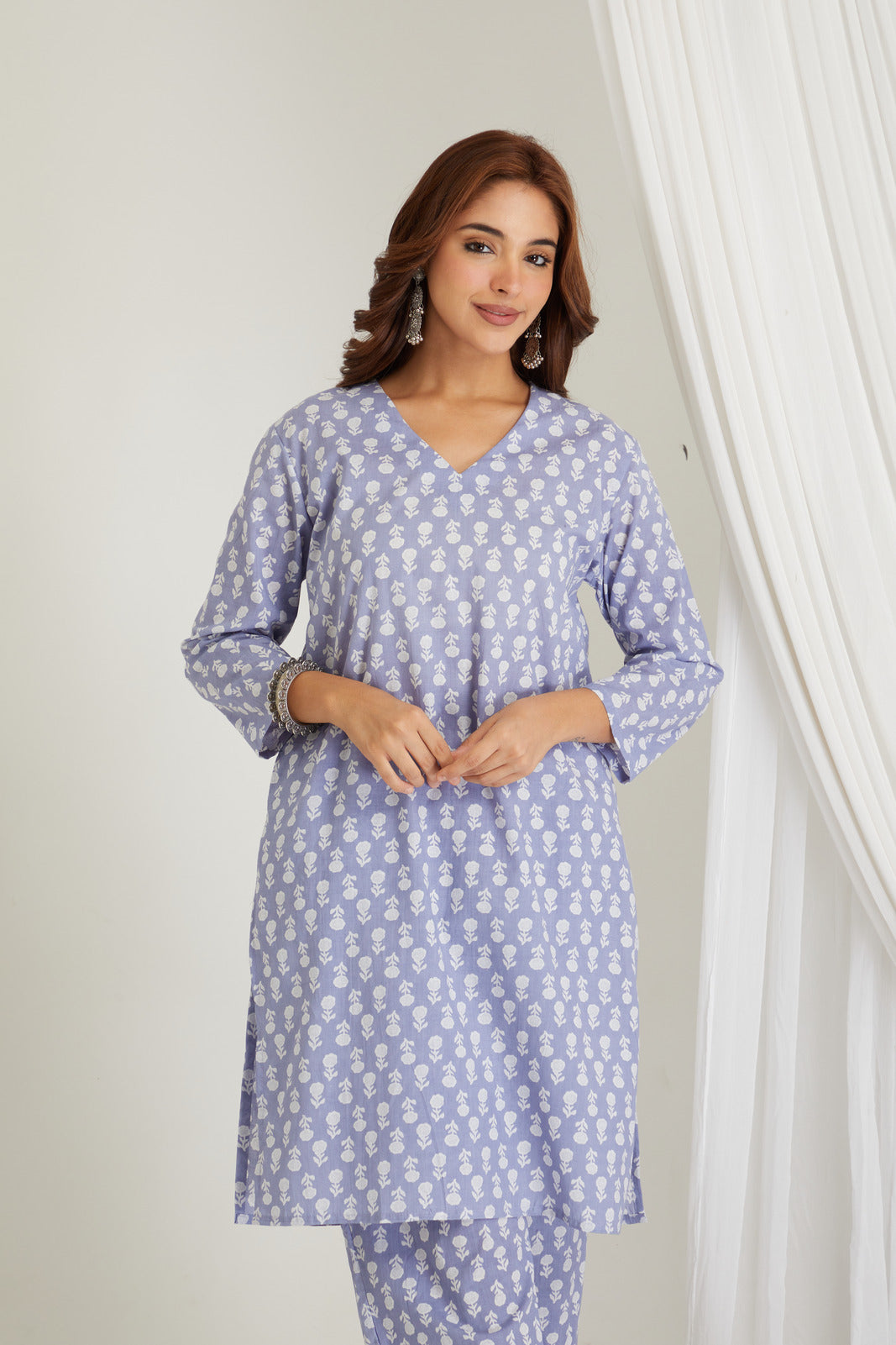 Lavender Cotton Printed Loungewear Co-ord Set