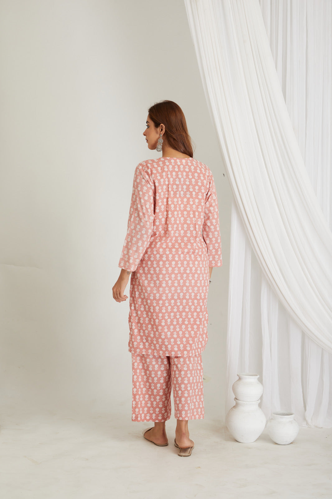Peach Cotton Printed Loungewear Co-ord Set