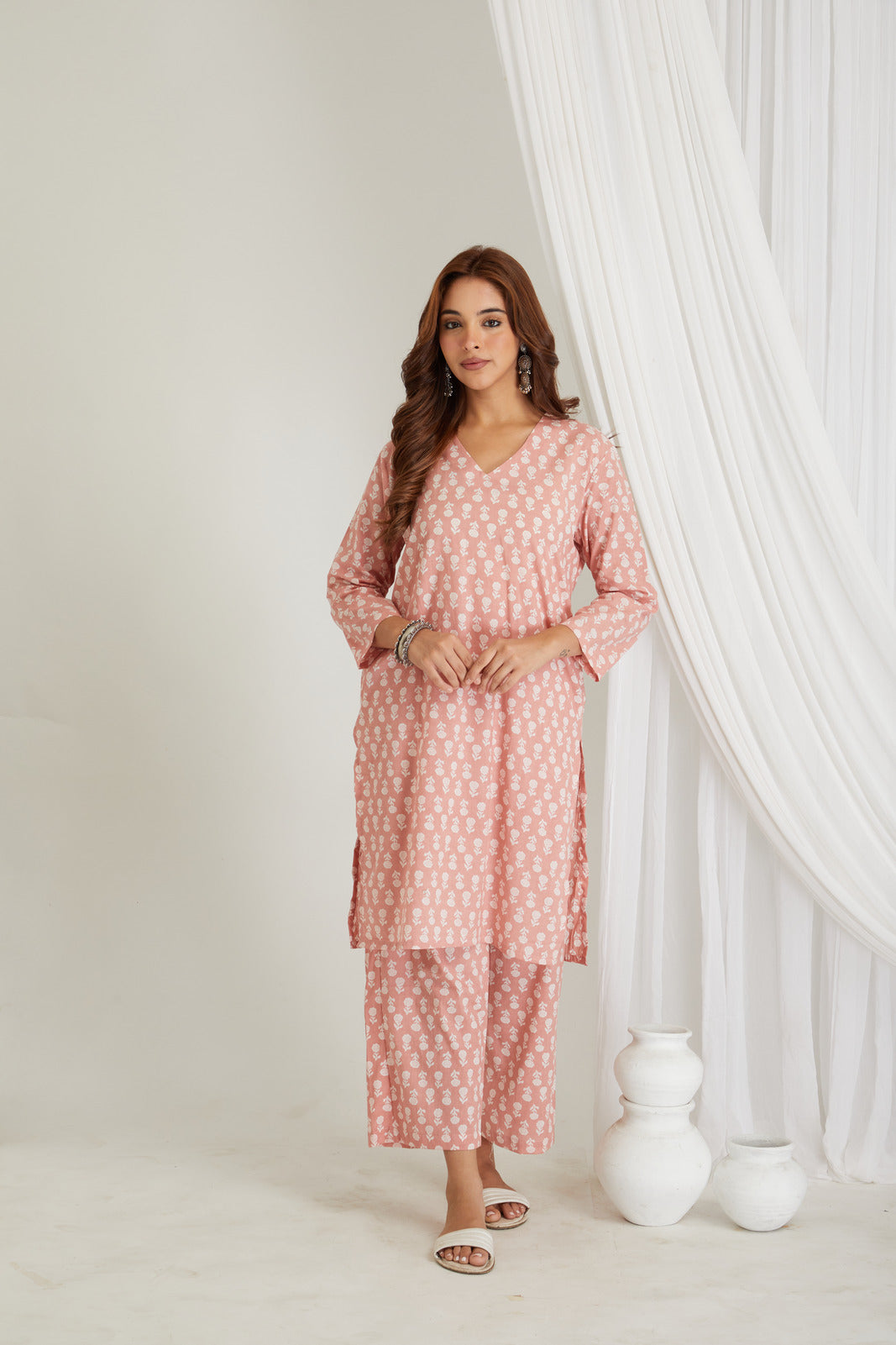 Peach Cotton Printed Loungewear Co-ord Set
