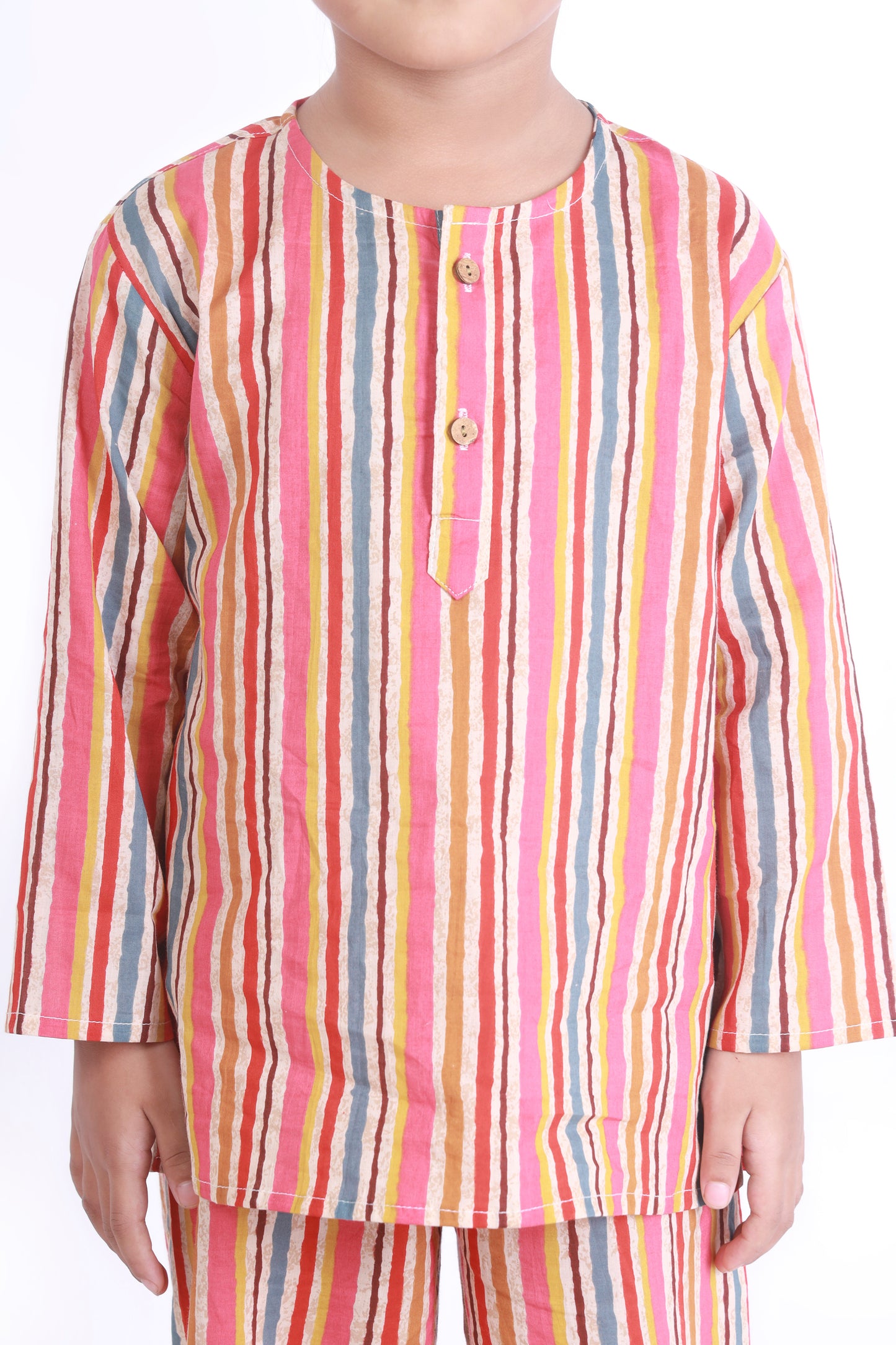 Multicolour stripes kurta pajama cotton nightsuit for for kids