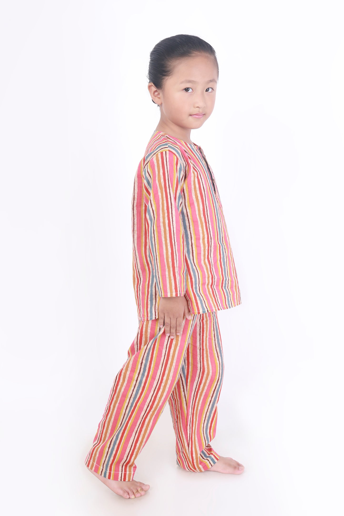 Multicolour stripes kurta pajama cotton nightsuit for for kids