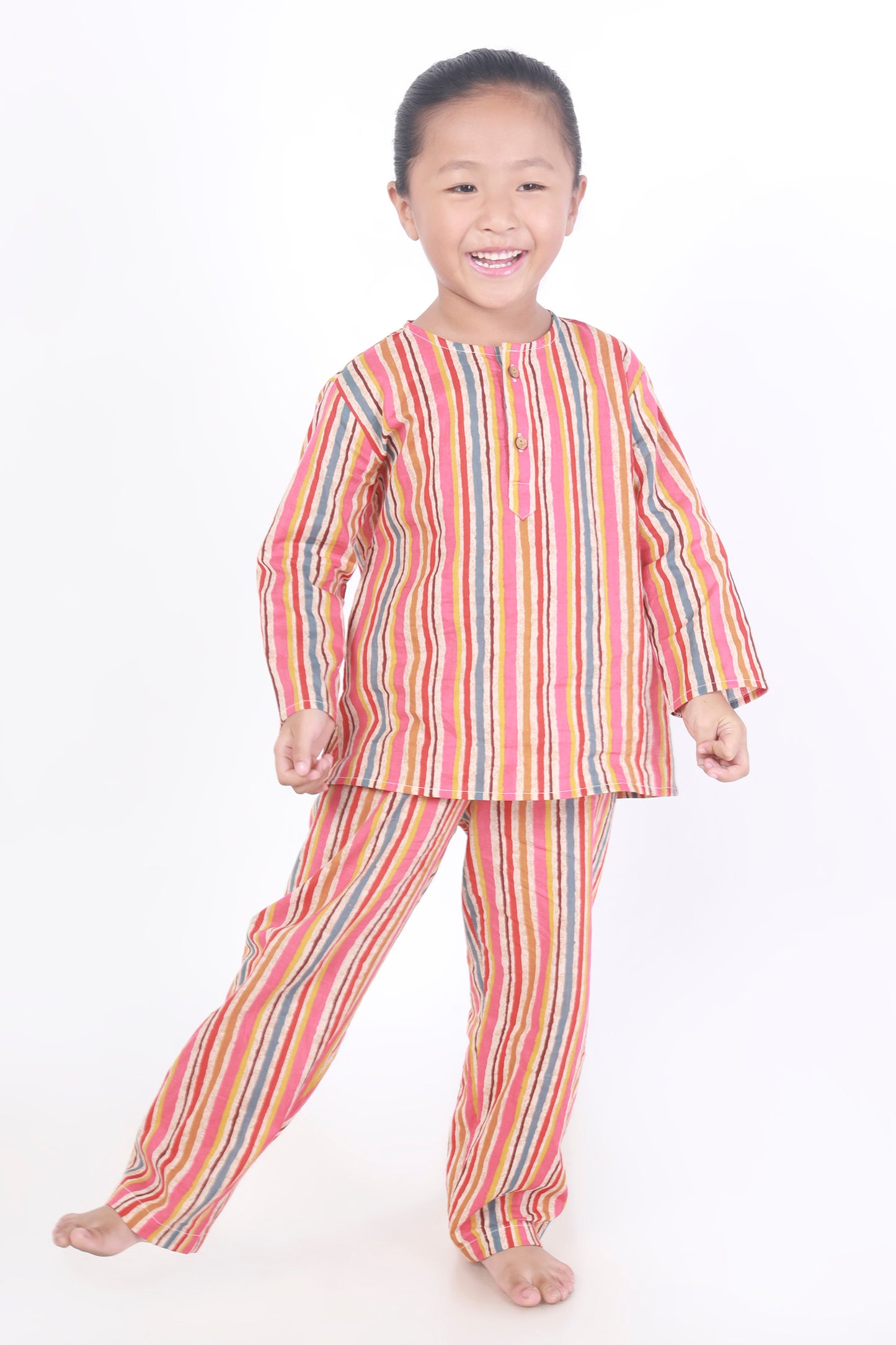 Multicolour stripes kurta pajama cotton nightsuit for for kids