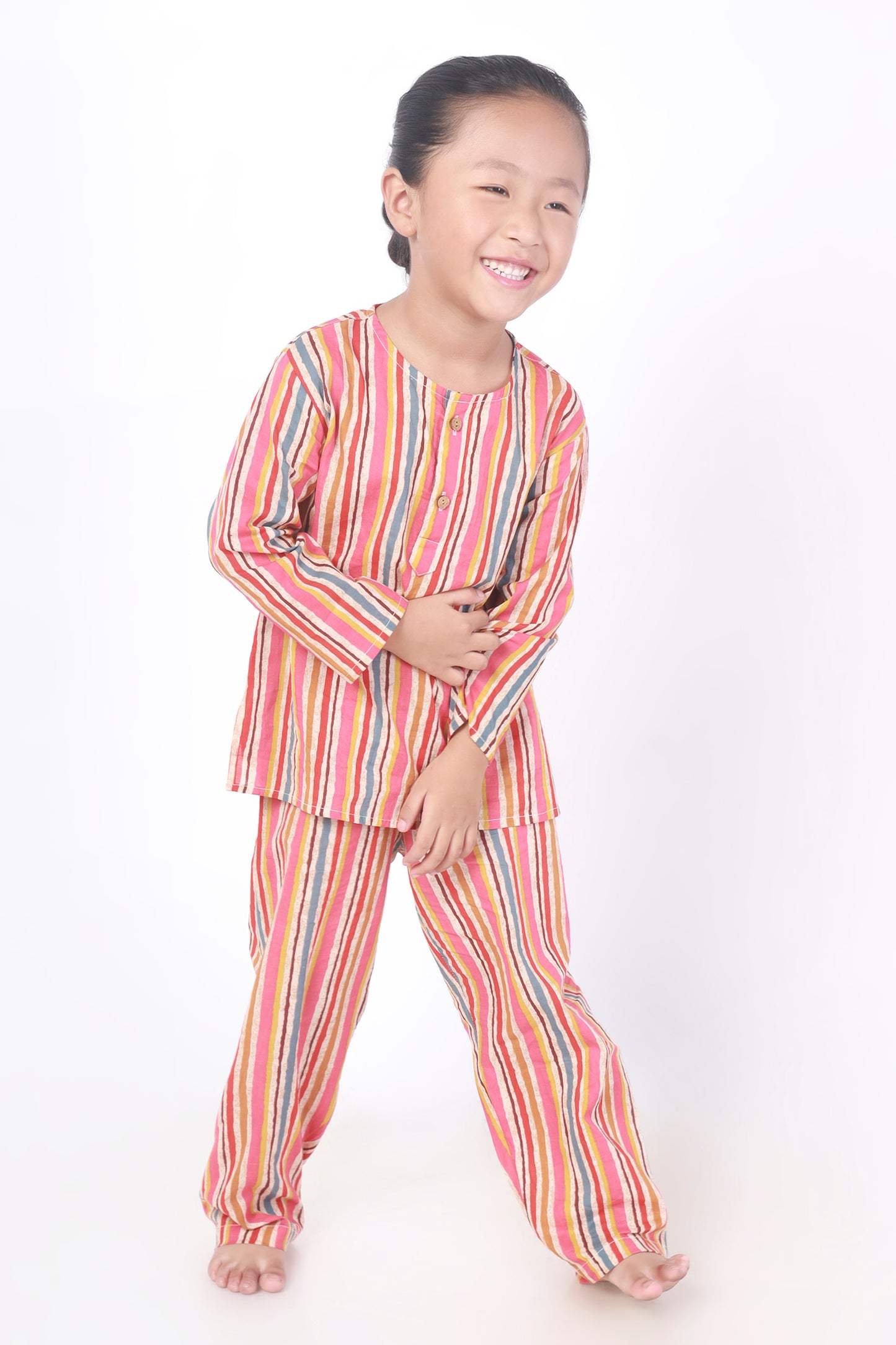 Multicolour stripes kurta pajama cotton nightsuit for for kids