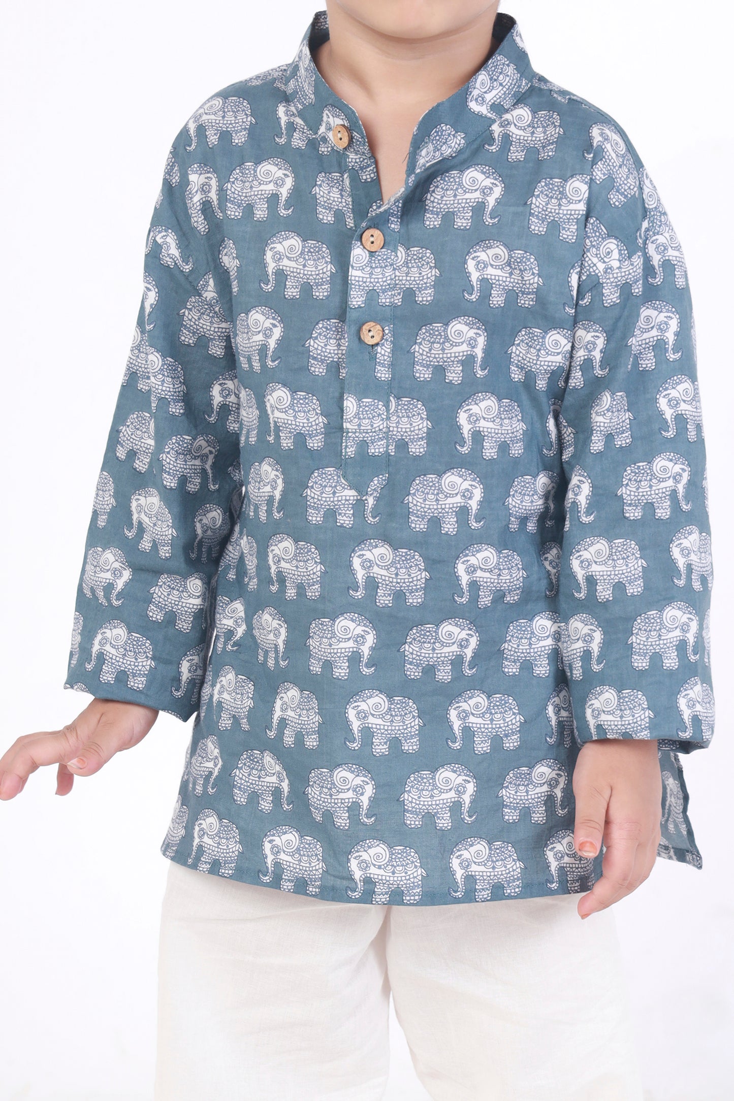 Grey elephant print kurta pajama nightsuit set for kids