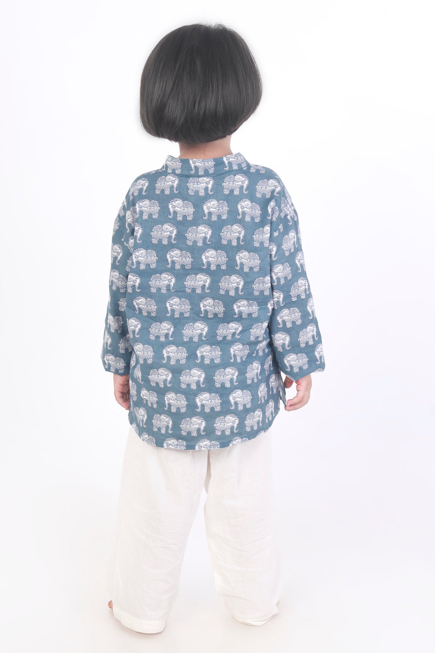 Grey elephant print kurta pajama nightsuit set for kids