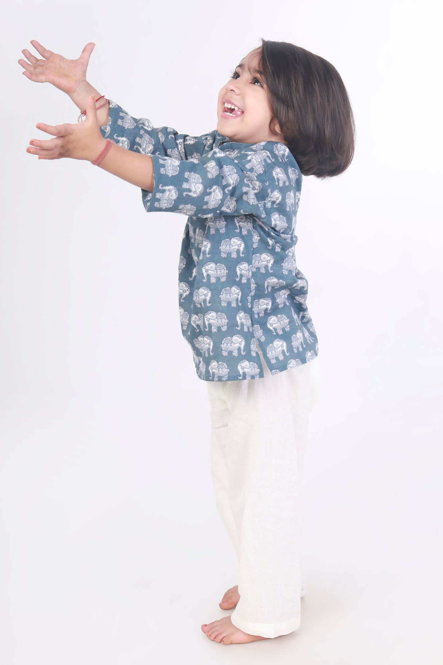 Grey elephant print kurta pajama nightsuit set for kids