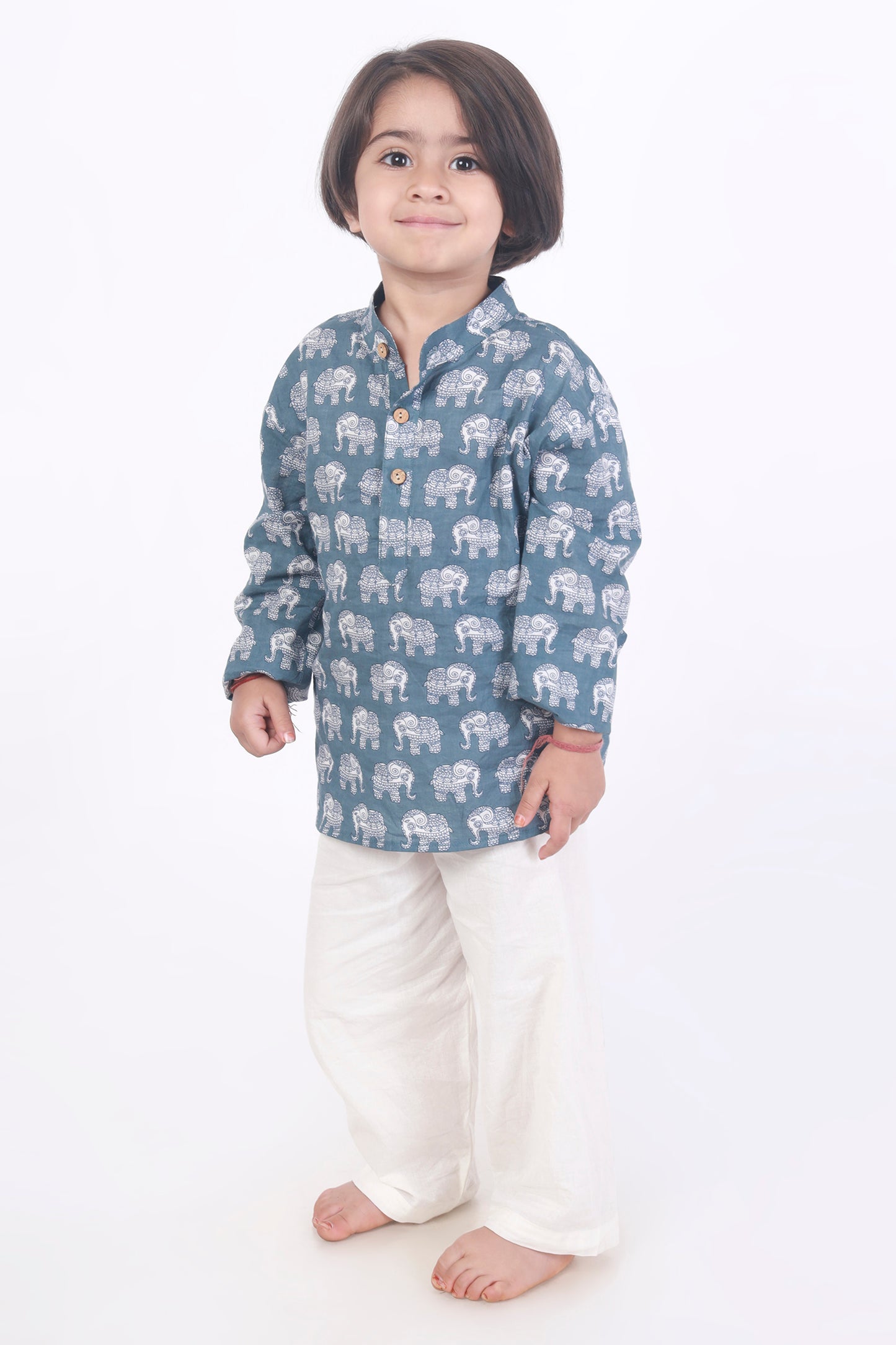 Grey elephant print kurta pajama nightsuit set for kids