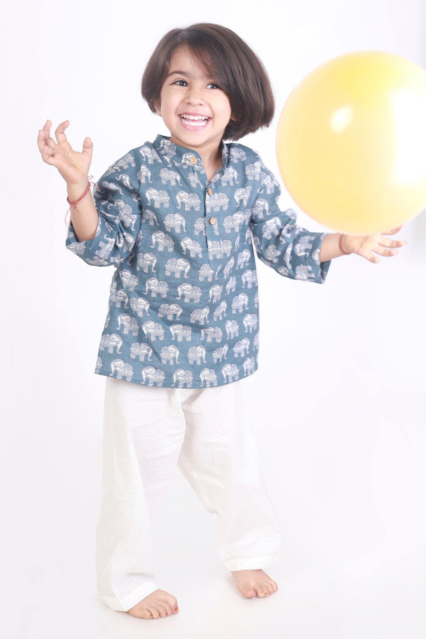Grey elephant print kurta pajama nightsuit set for kids