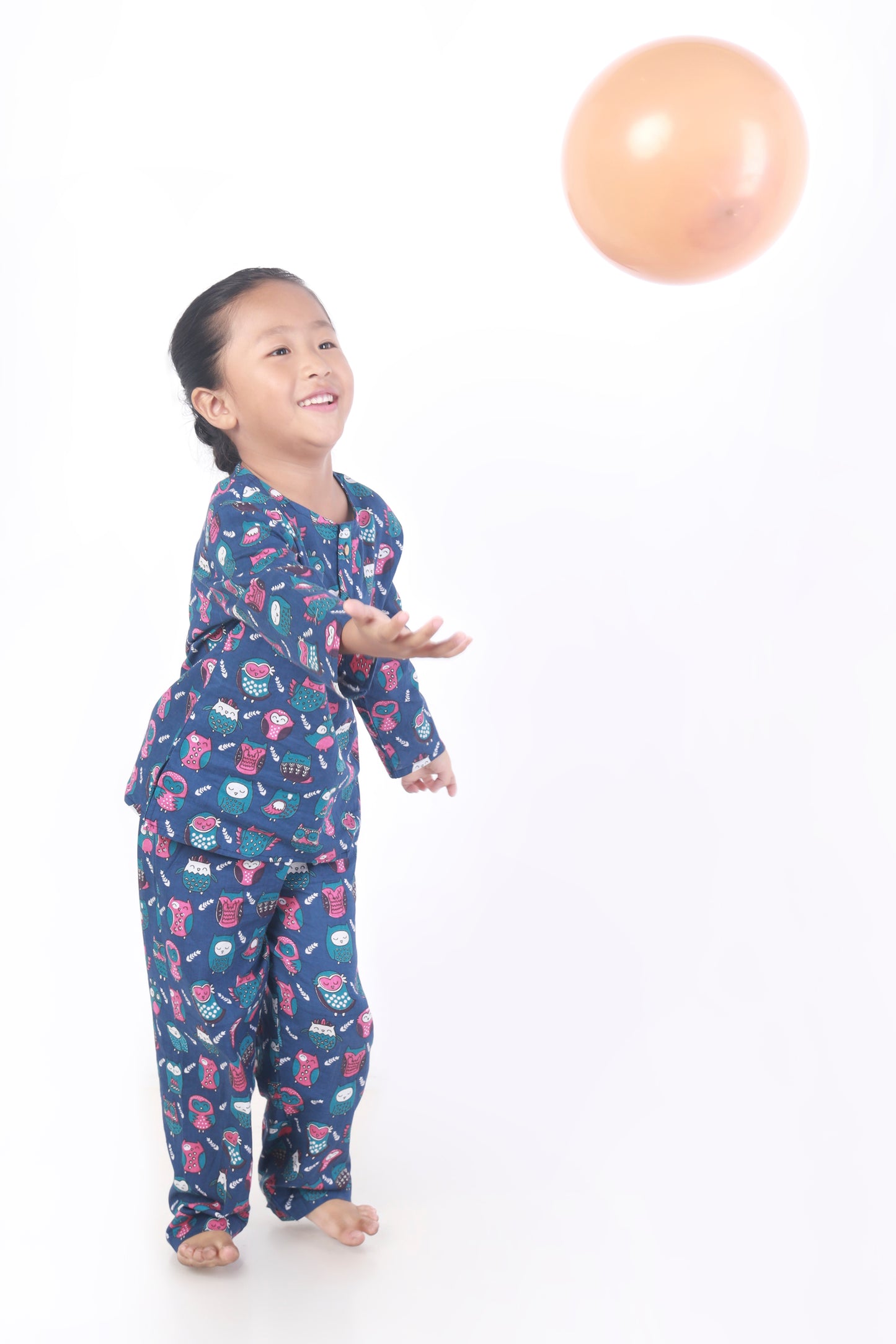 Navy Blue Cotton Owl Print Cotton Nightsuit for Kids