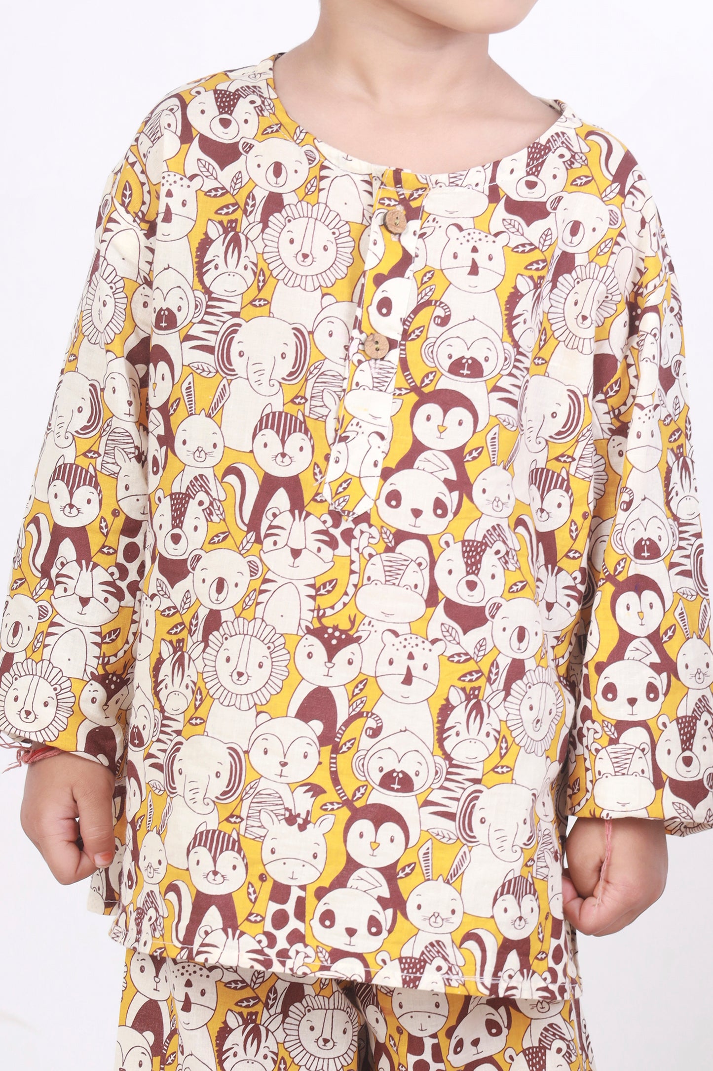 Animal jungle print cotton kurta pajama nightsuit set for kids