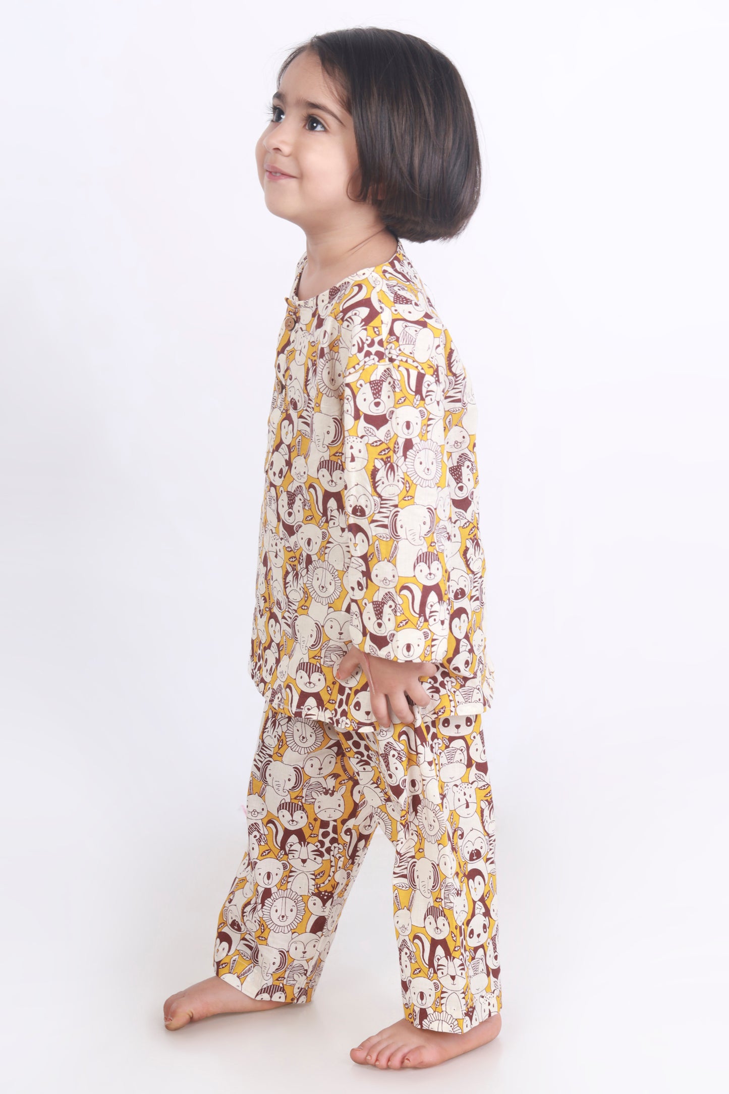 Animal jungle print cotton kurta pajama nightsuit set for kids