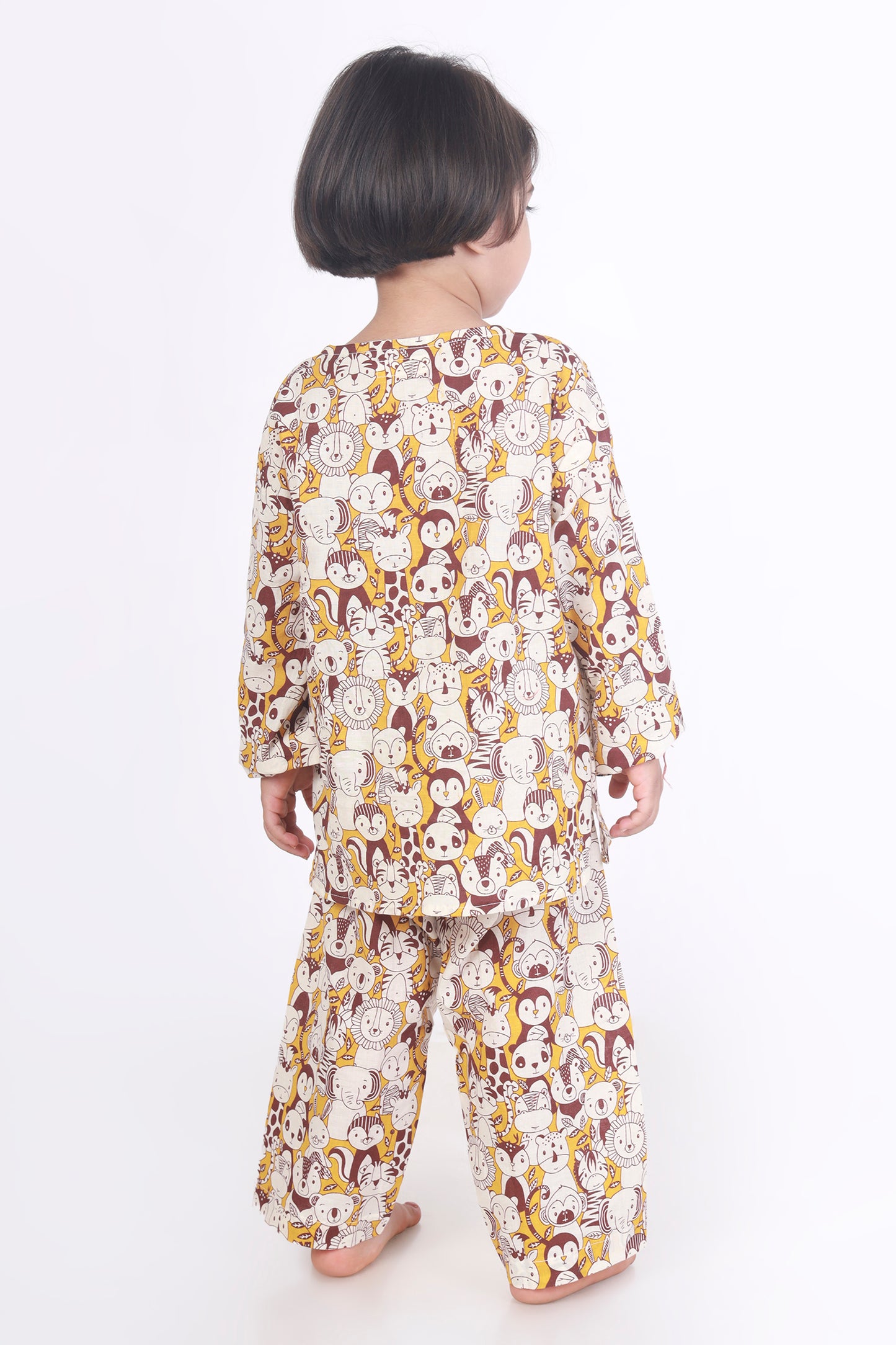 Animal jungle print cotton kurta pajama nightsuit set for kids