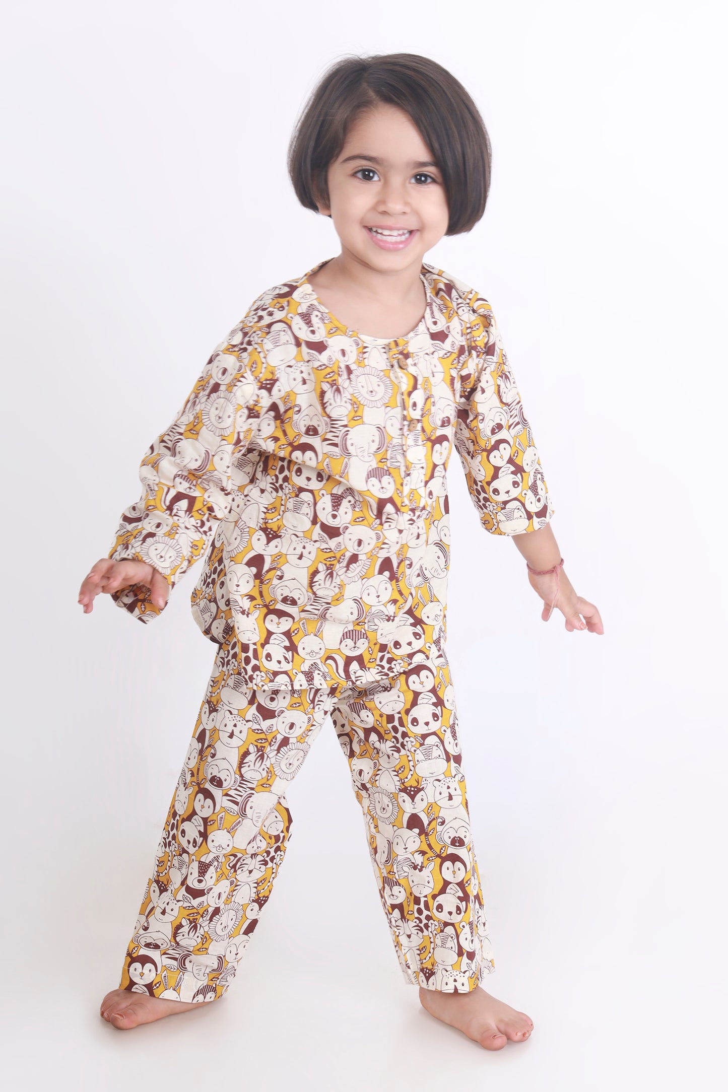 Animal jungle print cotton kurta pajama nightsuit set for kids