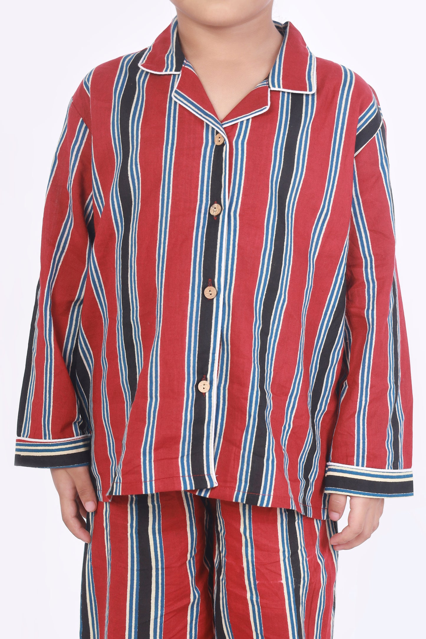 Red and Black stripe nightsuit set for kids in cotton