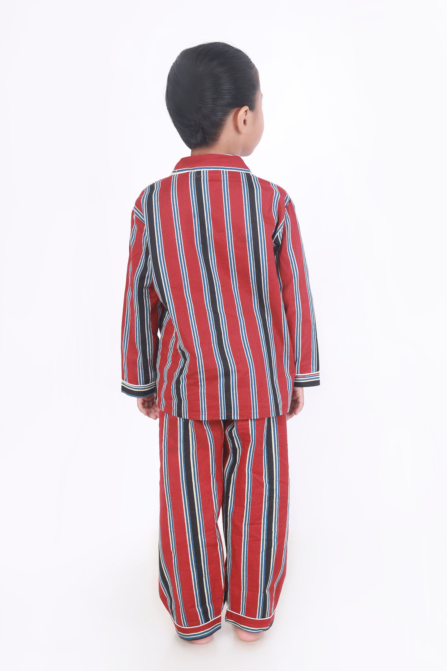 Red and Black stripe nightsuit set for kids in cotton