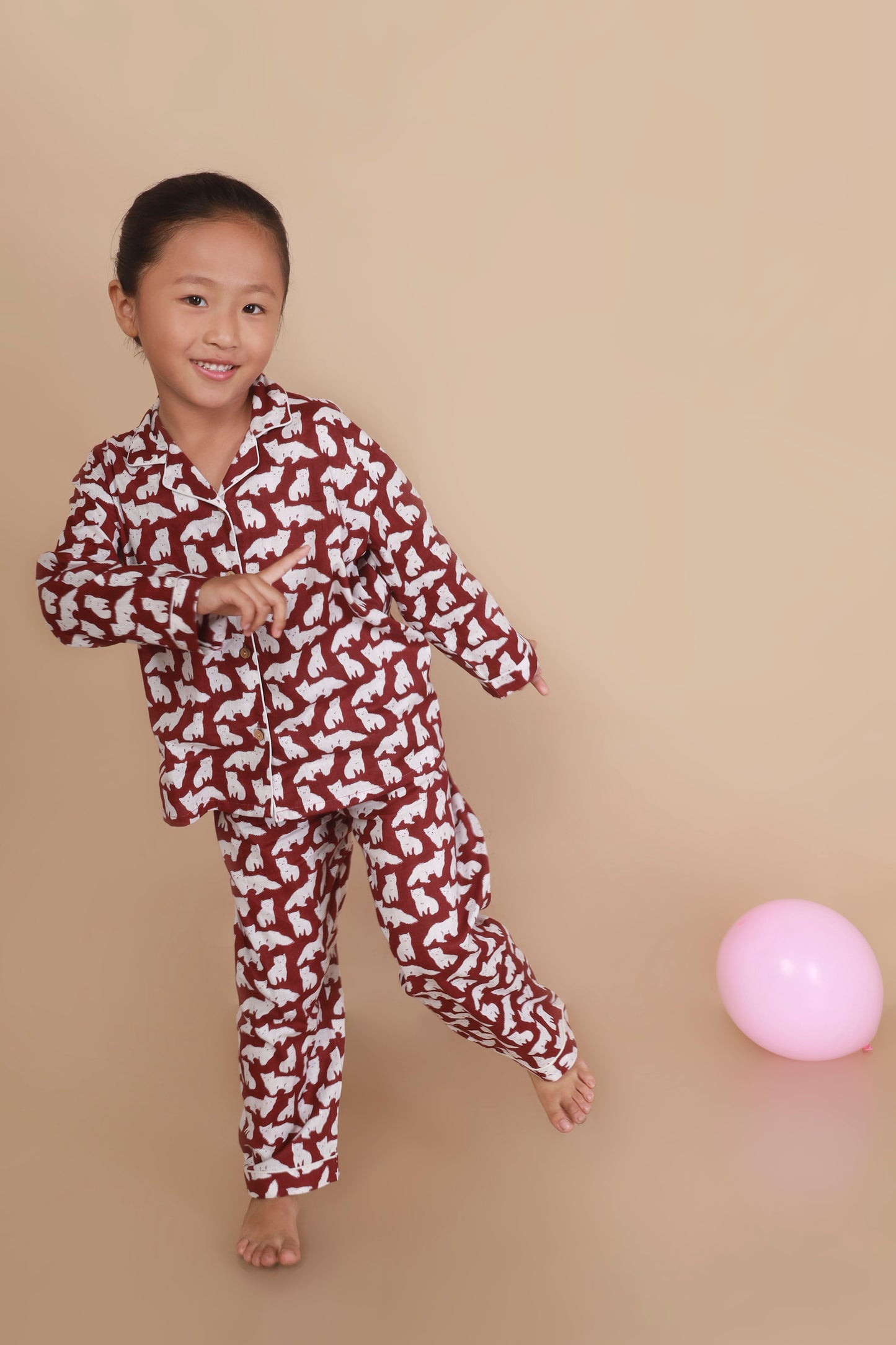 MAroon Cat shirt pajama nighsuit set for kids