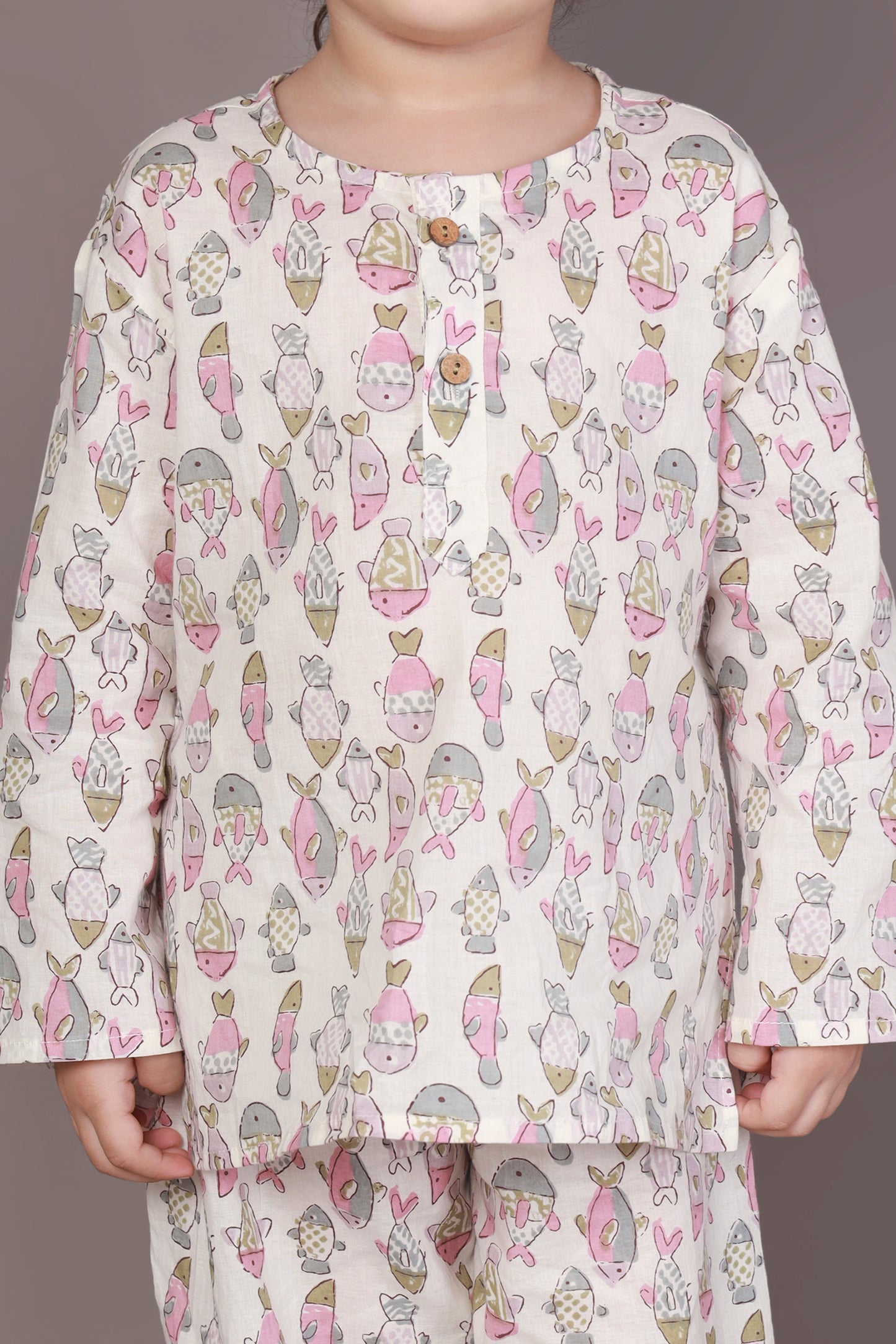 Fish Print kurta pajama nightsuit cotton for kids