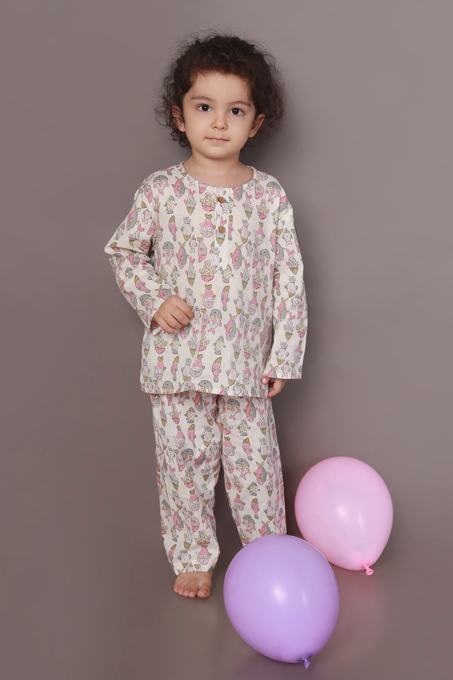 Fish Print kurta pajama nightsuit cotton for kids