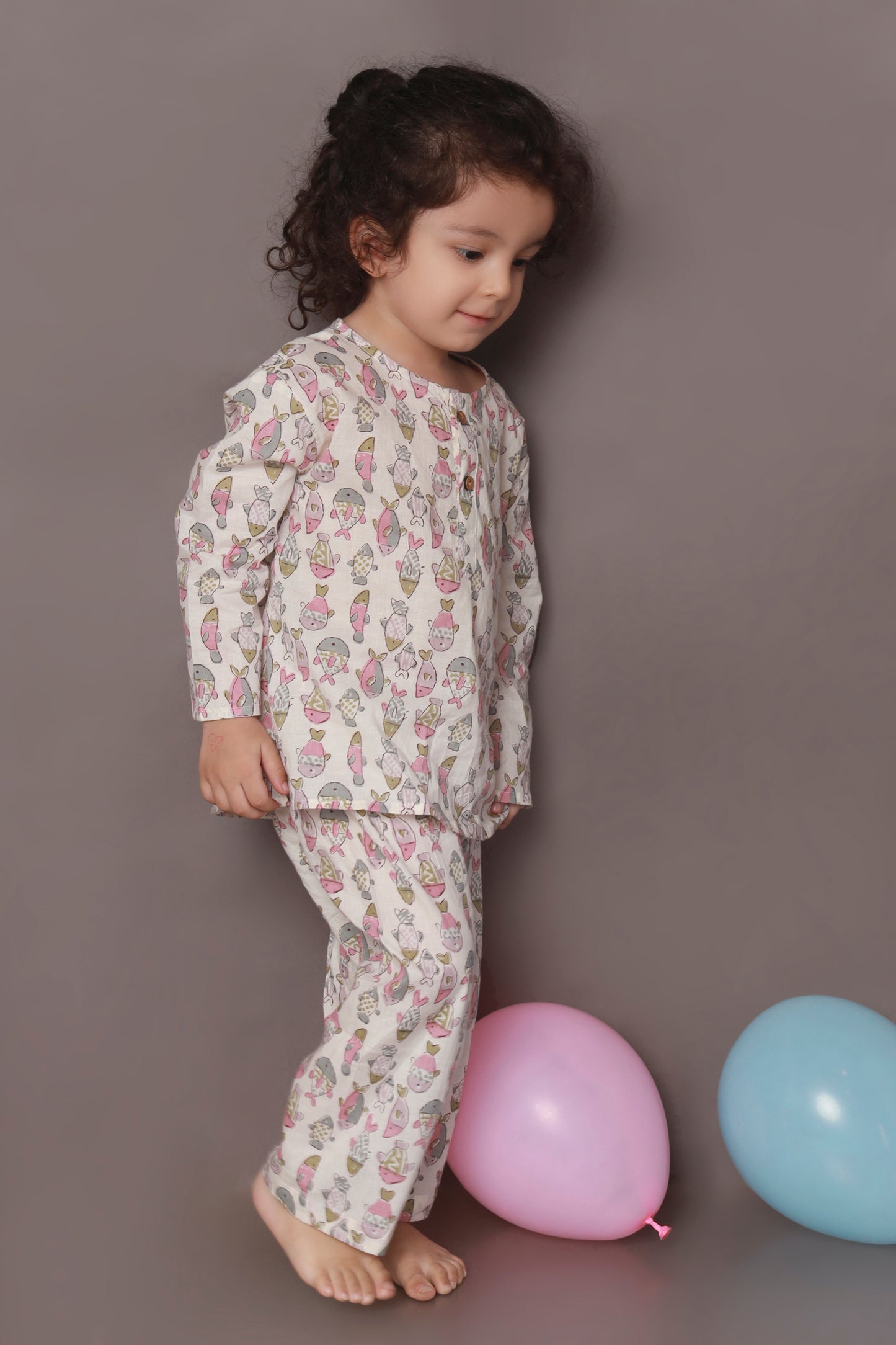 Fish Print kurta pajama nightsuit cotton for kids