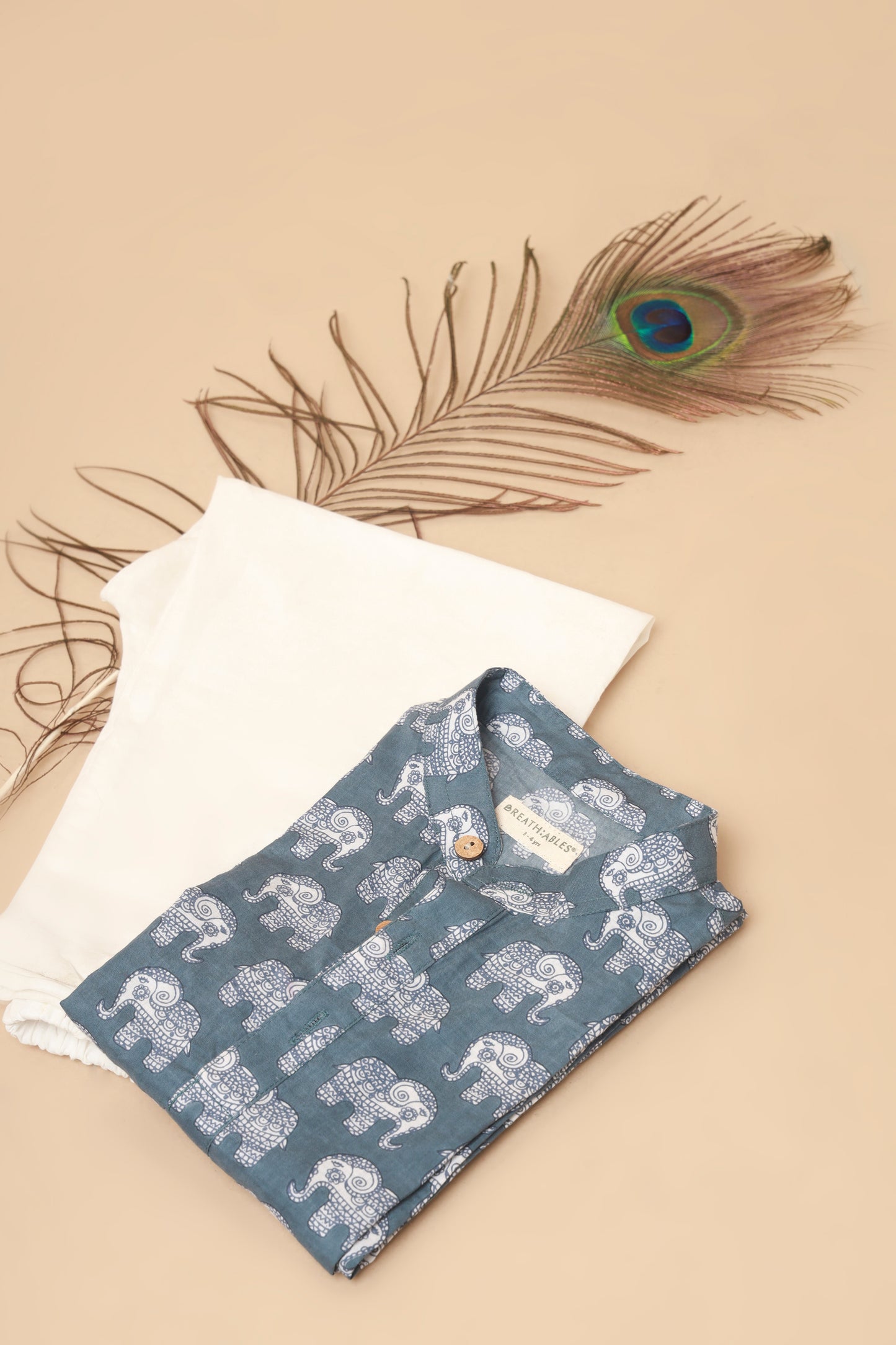 Grey elephant print kurta pajama nightsuit set for kids