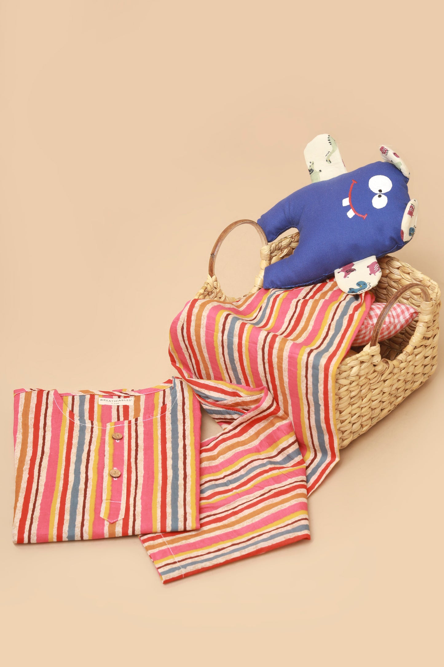 Multicolour stripes kurta pajama cotton nightsuit for for kids