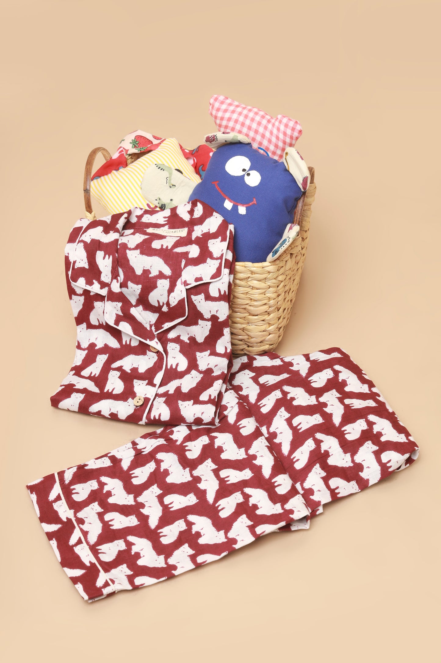 MAroon Cat shirt pajama nighsuit set for kids