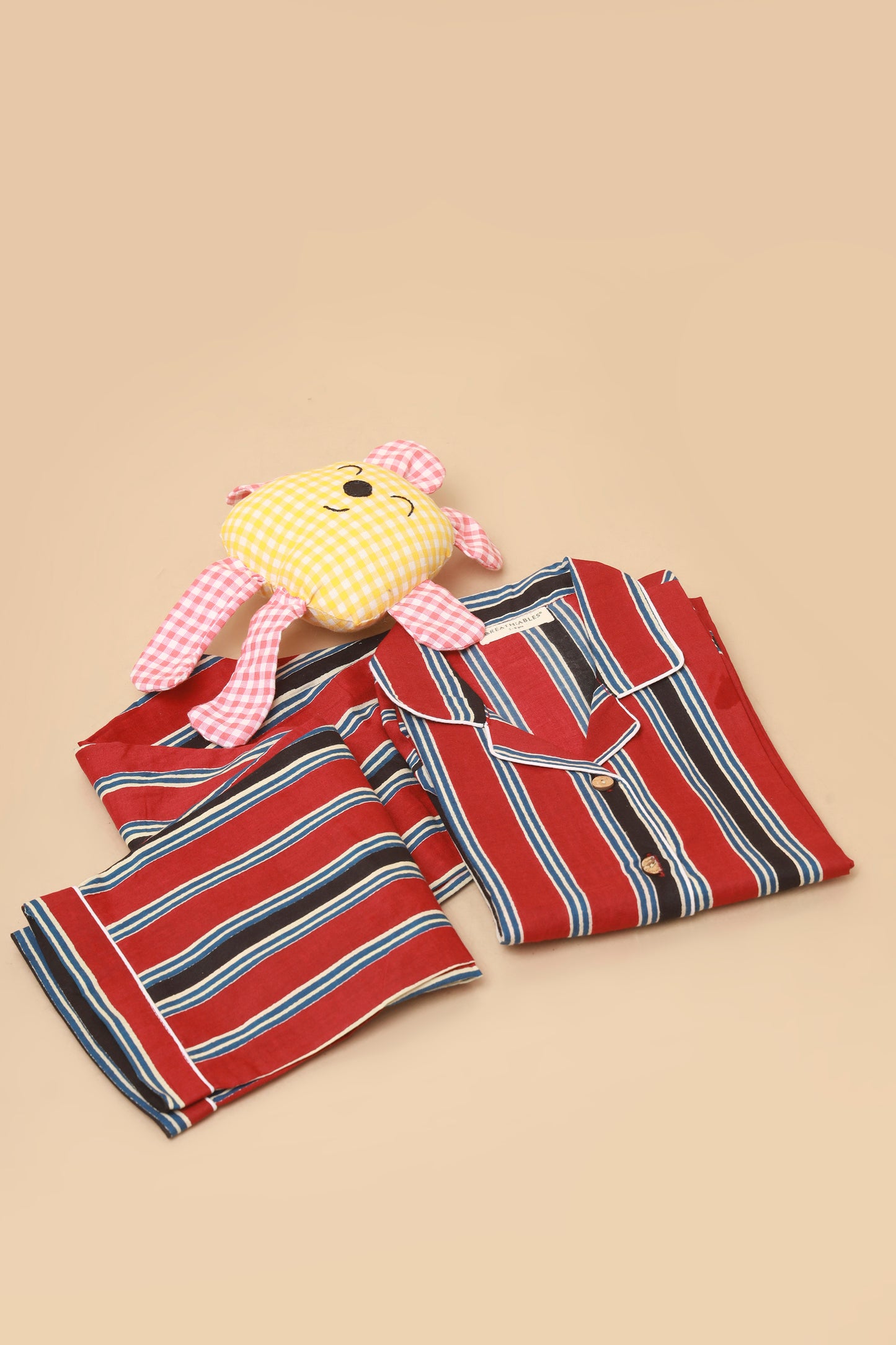 Red and Black stripe nightsuit set for kids in cotton