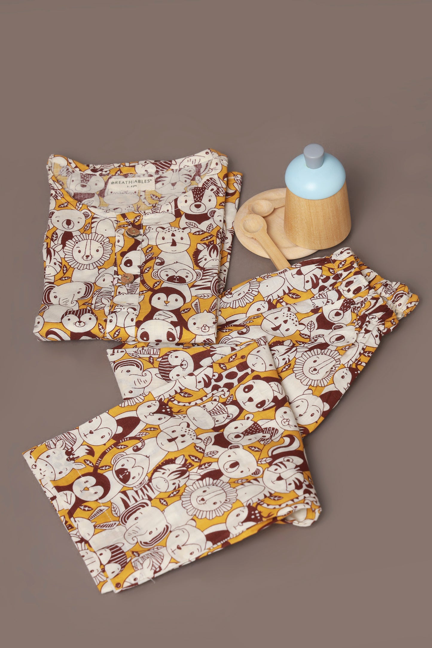 Animal jungle print cotton kurta pajama nightsuit set for kids