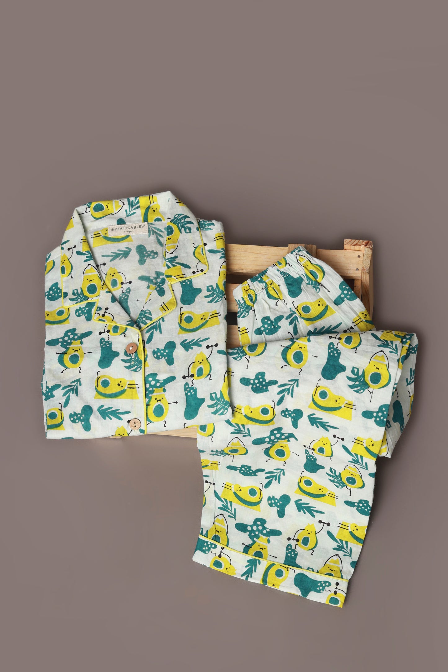 avocado print nightsuit set for kids