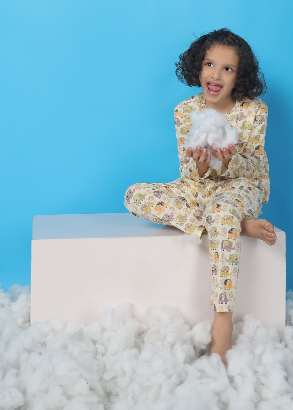 Kids elephant print cotton nightsuit red pink full-sleeve shirt and pants co-ord set soft breathable unisex nightwear for boys and girls comfortable sleepwear