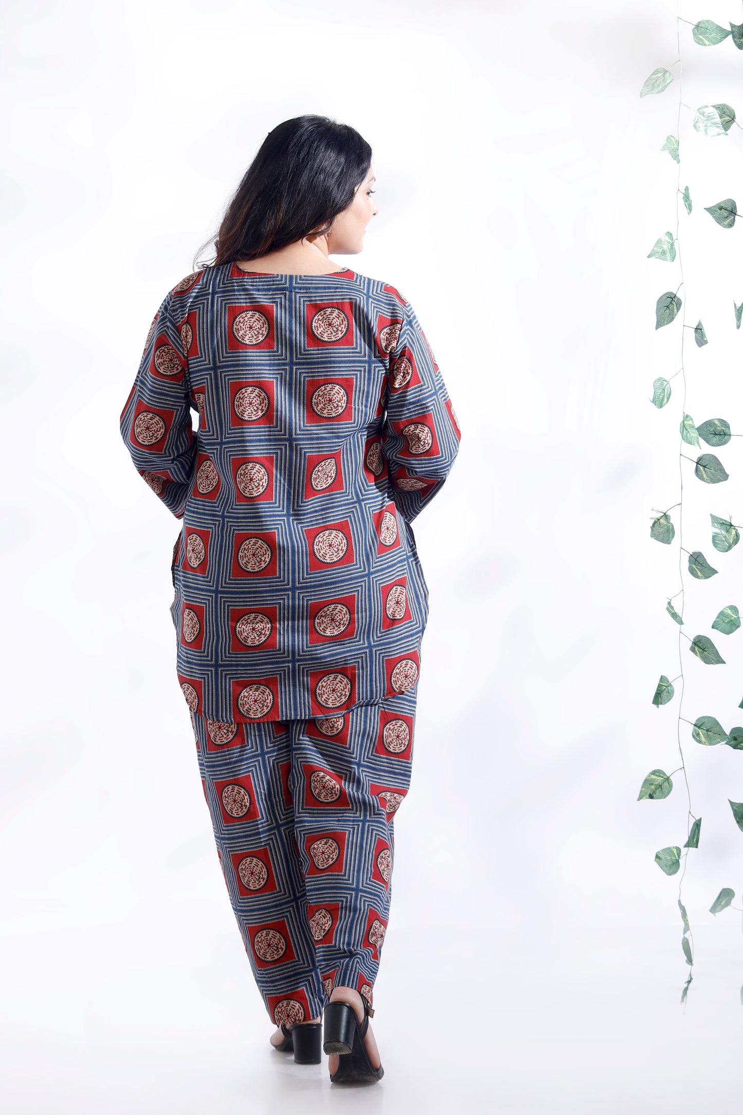 Blue Cotton Geometric Print Loungewear Co-ord Set