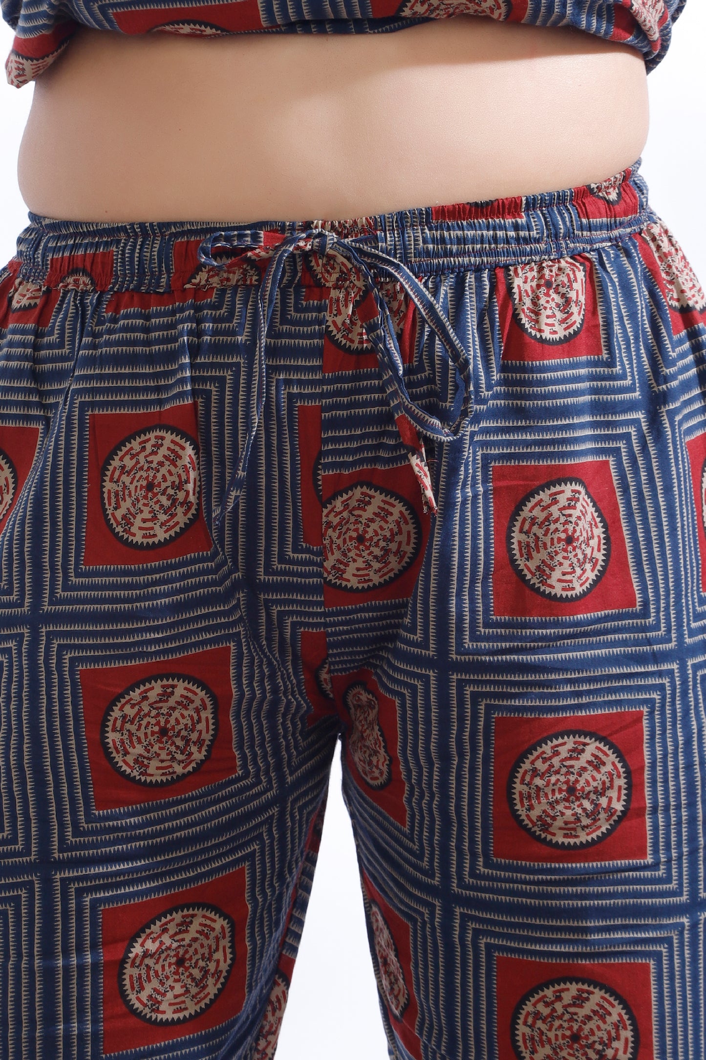 Blue Cotton Geometric Print Loungewear Co-ord Set