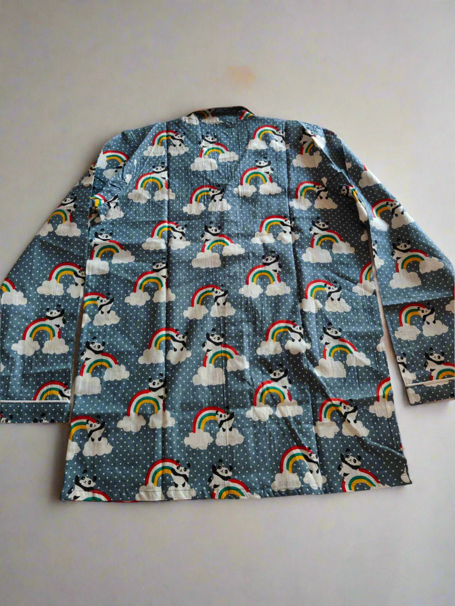 Kids Cotton Rainbow Panda Print Nightsuit – Grey Full Sleeves Shirt & Pant Co-ord Set | Nightwear