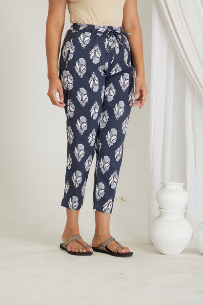 Women Cotton Printed Loungewear Kurta and Pants Co-ord Set Blue I Night Wear | Butta Print