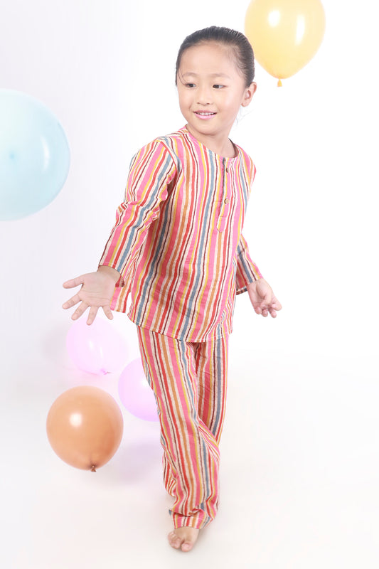 Multicolour stripes kurta pajama cotton nightsuit for for kids 