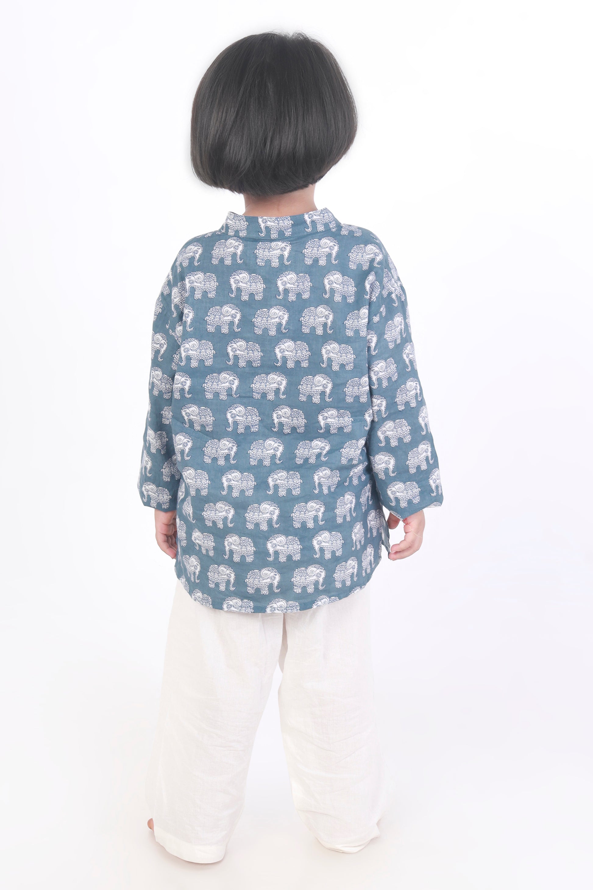 Grey elephant print kurta pajama nightsuit set for kids 