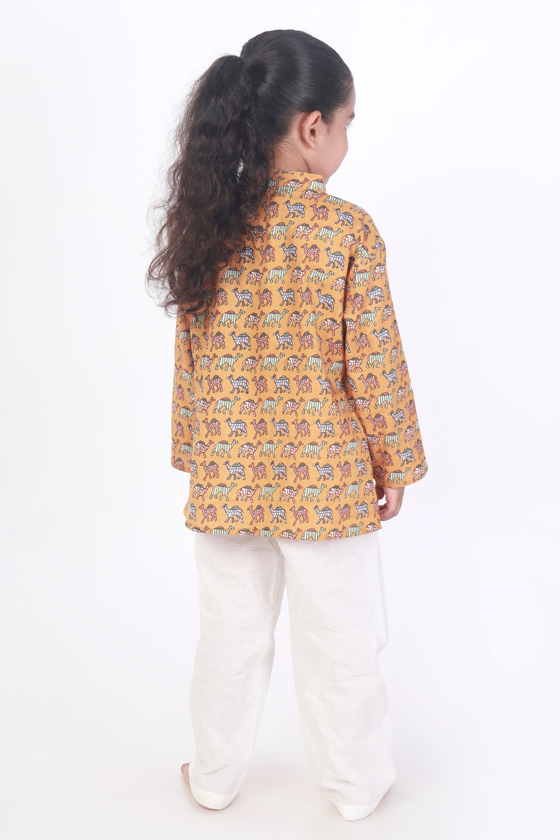 Yellow Camel Print Cotton Kurta pajama nightsuit set 