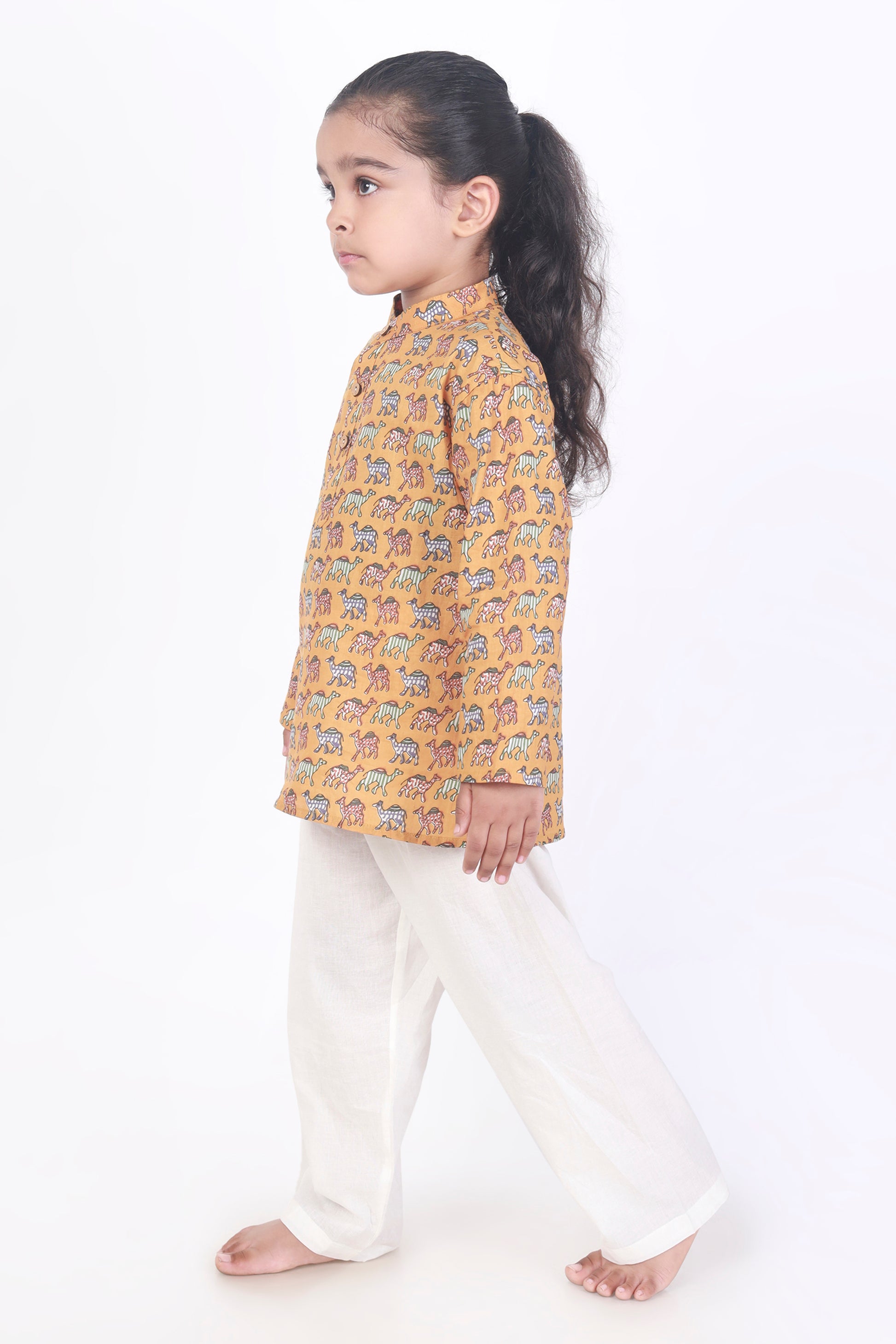 Yellow Camel Print Cotton Kurta pajama nightsuit set 