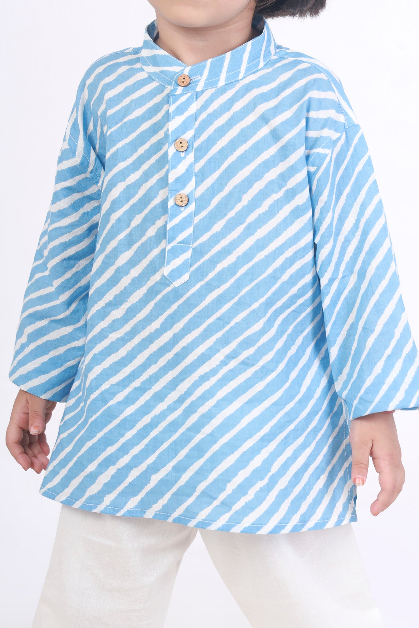blue stripes kurta pajama nightsuit set in cotton for kids 