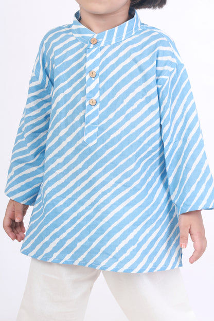blue stripes kurta pajama nightsuit set in cotton for kids 