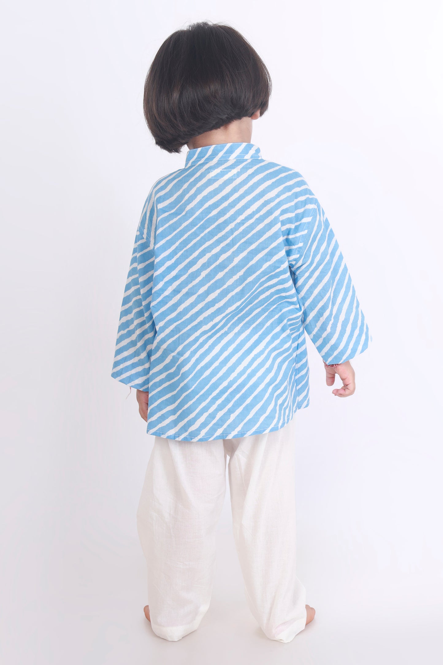 blue stripes kurta pajama nightsuit set in cotton for kids 