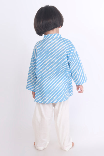blue stripes kurta pajama nightsuit set in cotton for kids 