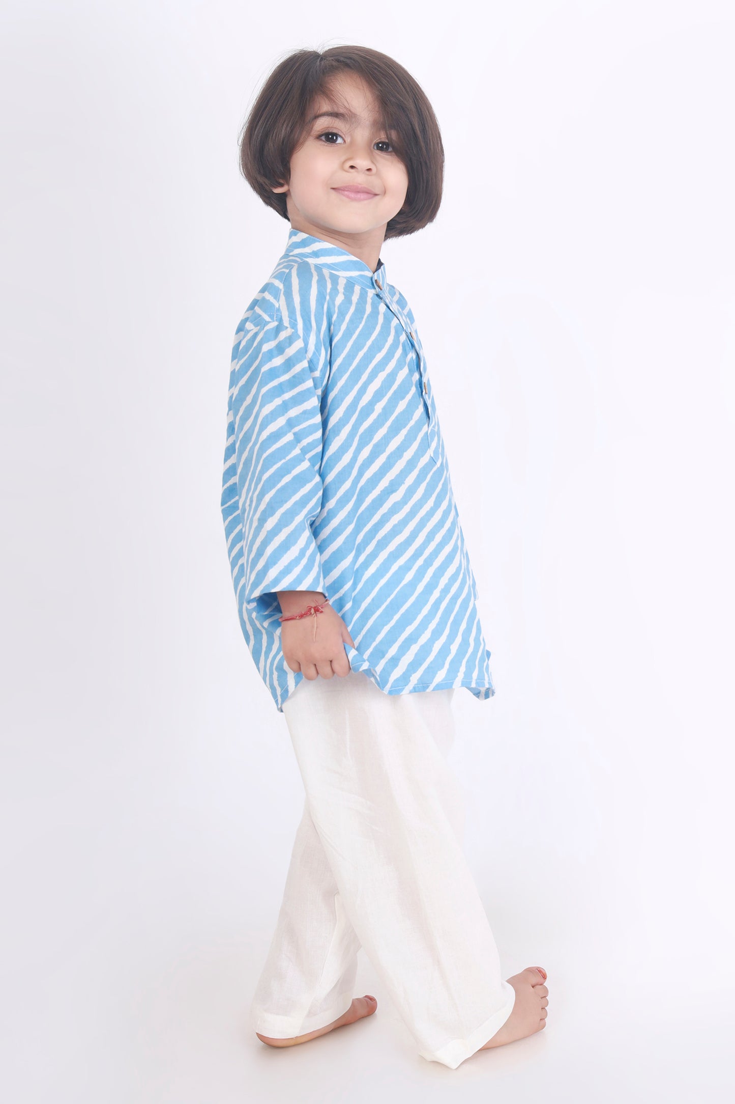 blue stripes kurta pajama nightsuit set in cotton for kids 