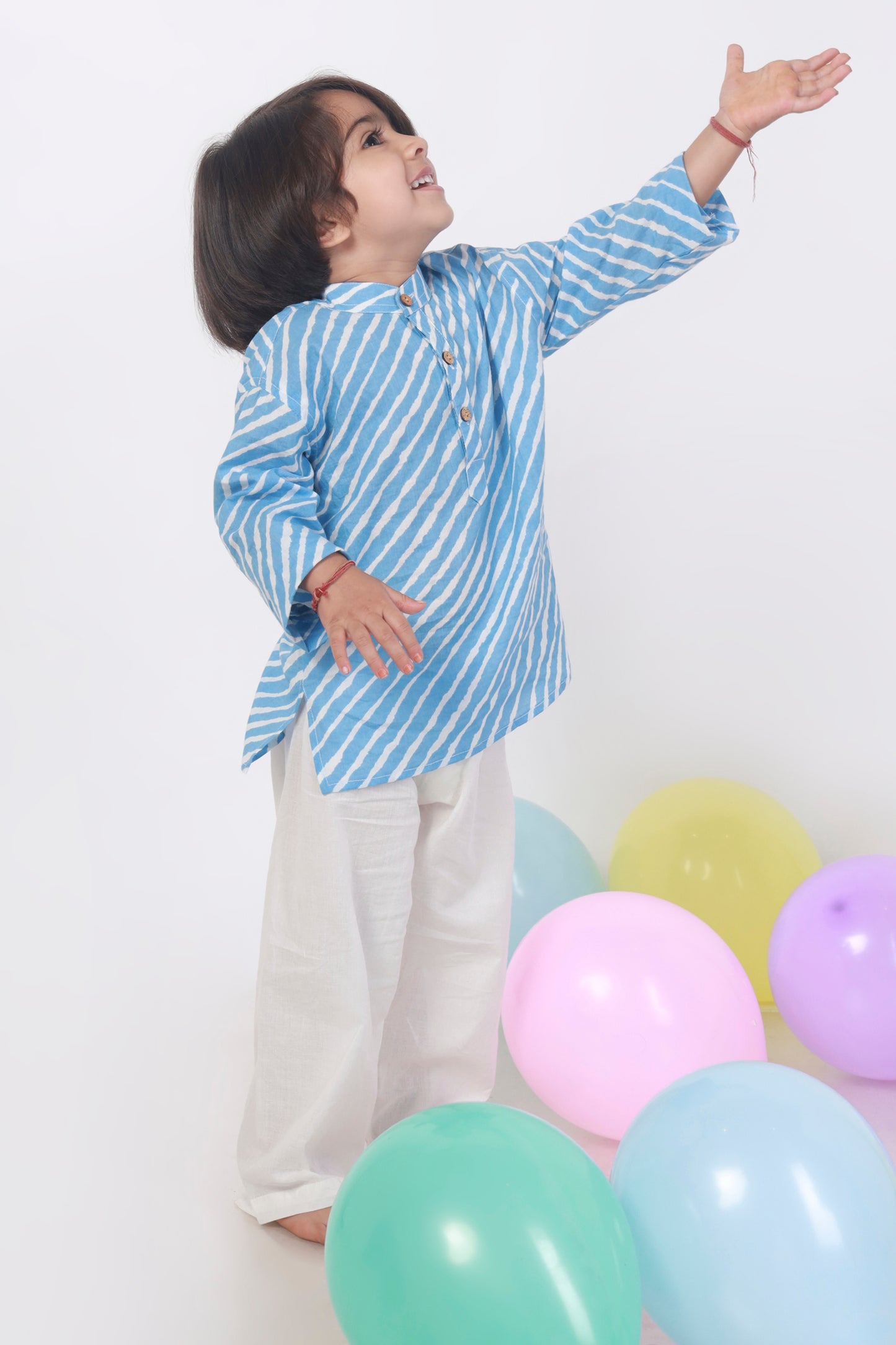 blue stripes kurta pajama nightsuit set in cotton for kids 