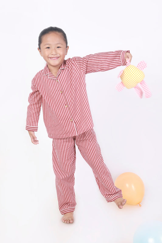 Red Pink Stripe Shirt Pajama nightsuit for kids 